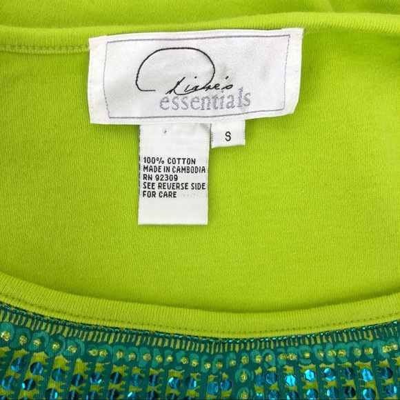 DIANE'S ESSENTIALS Top Embellished SIZE SMALL Lime Green Beaded Sequins Shirt - Picture 2 of 8